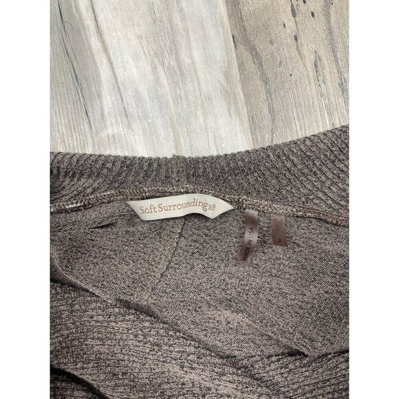 Soft Surroundings Cowl Hooded Raw Hem Pullover Large Taupe Brown Tunic Top Shirt - Picture 4 of 7